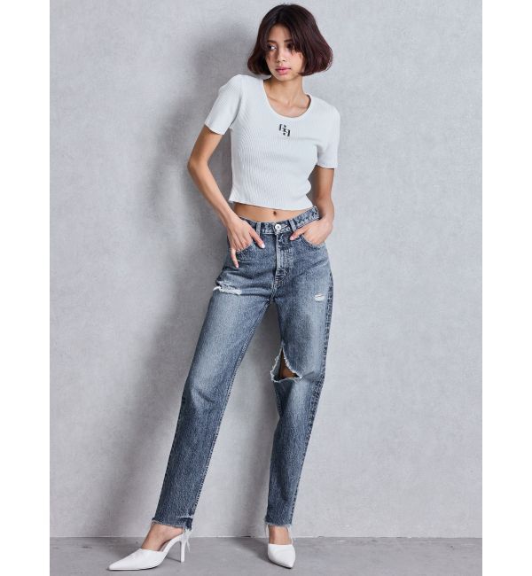 GYDA「ハイウエストVintage Edge ダメージストレートデニムパンツ」|デニム|