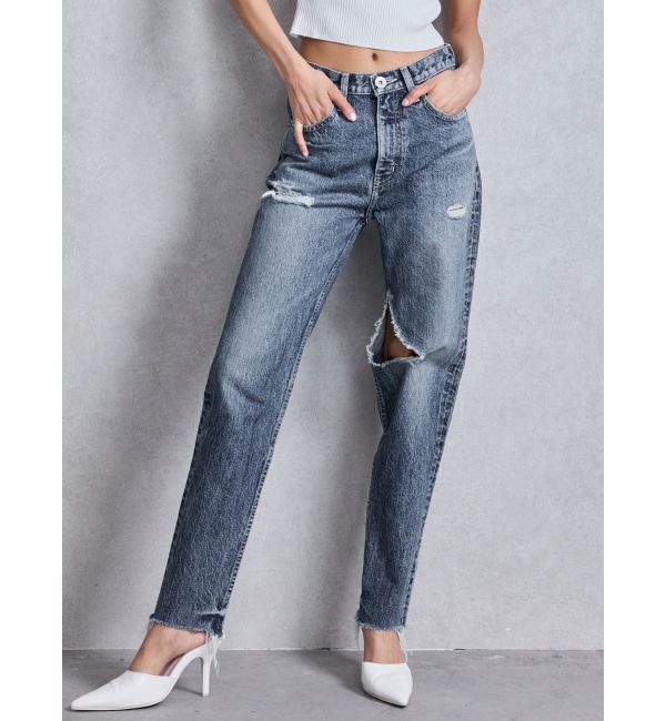 GYDA「ハイウエストVintage Edge ダメージストレートデニムパンツ」|デニム|インディゴ