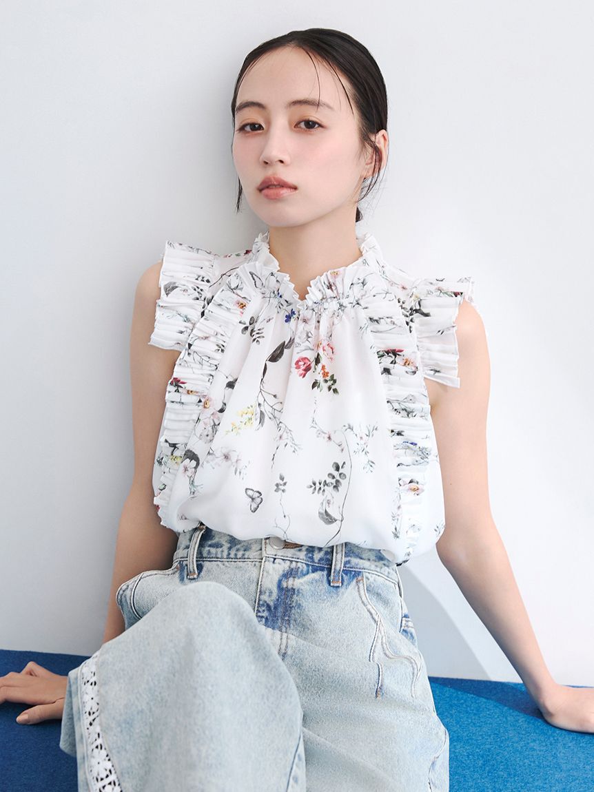 FRAY I.D「フラワープリントギャザーフリルブラウス」|シャツ・ブラウス|IVR