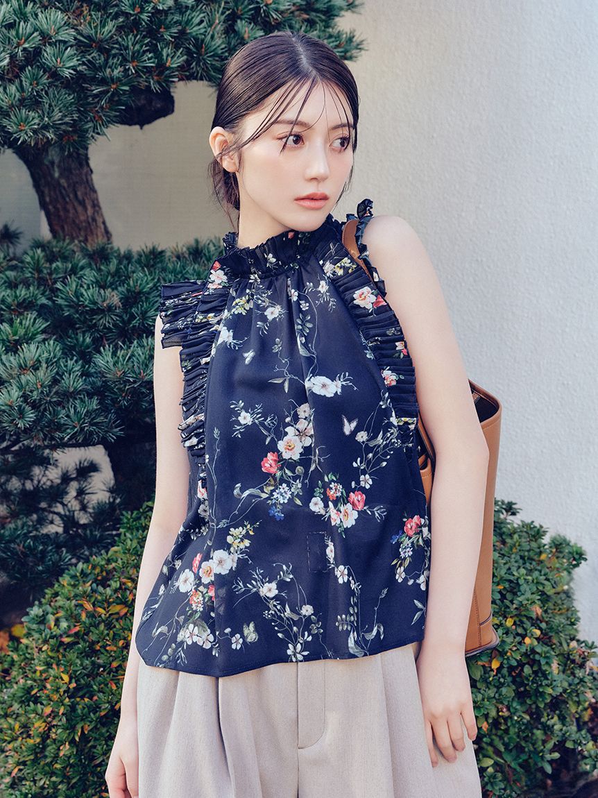 FRAY I.D「フラワープリントギャザーフリルブラウス」|シャツ・ブラウス|NVY