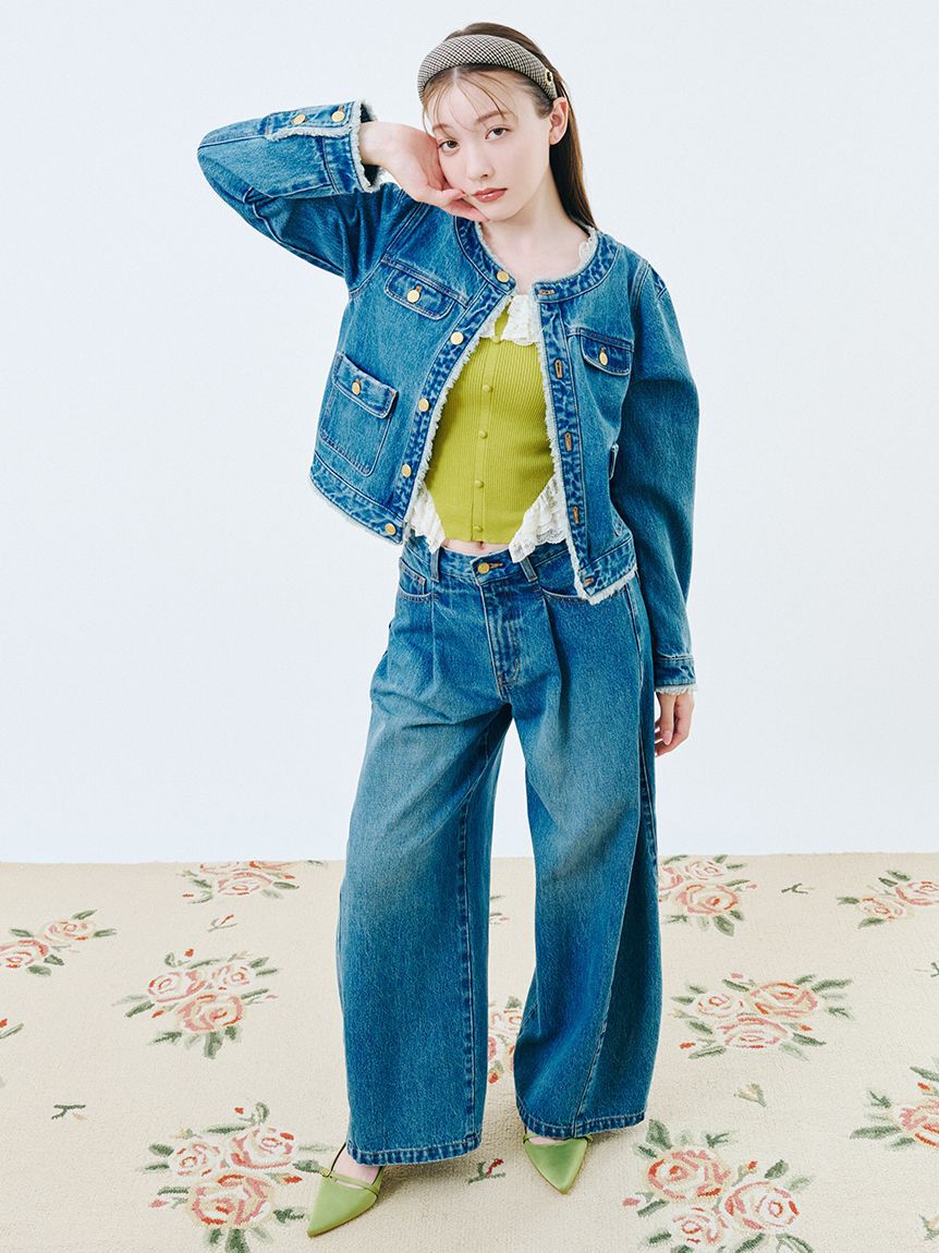 LILY BROWN「【限定カラー】ノーカラークラシカルデニムジャケット」|デニムジャケット|