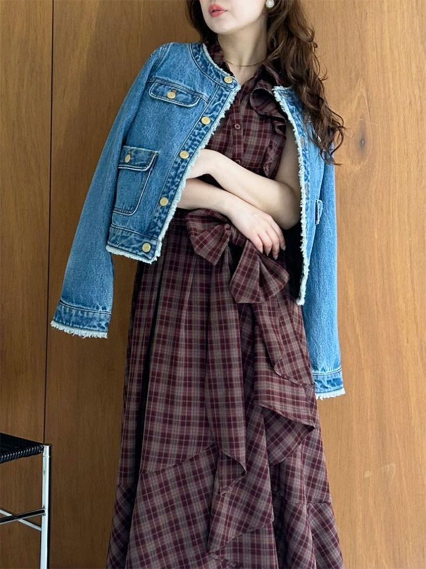 LILY BROWN「【限定カラー】ノーカラークラシカルデニムジャケット」|デニムジャケット|