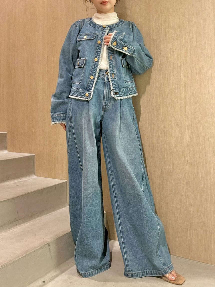 LILY BROWN「【限定カラー】ノーカラークラシカルデニムジャケット」|デニムジャケット|