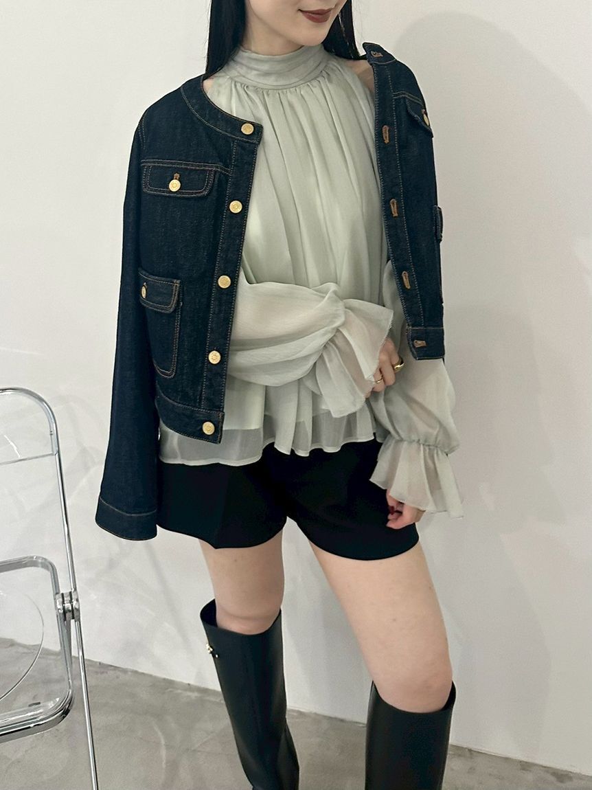 LILY BROWN「【限定カラー】ノーカラークラシカルデニムジャケット」|デニムジャケット|