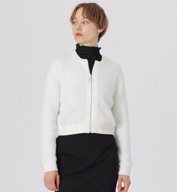  「ラメZIPカーディガン」|ニット・セーター|ホワイト