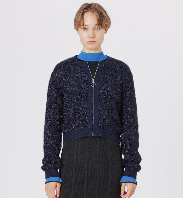  「ラメZIPカーディガン」|ニット・セーター|ネイビー