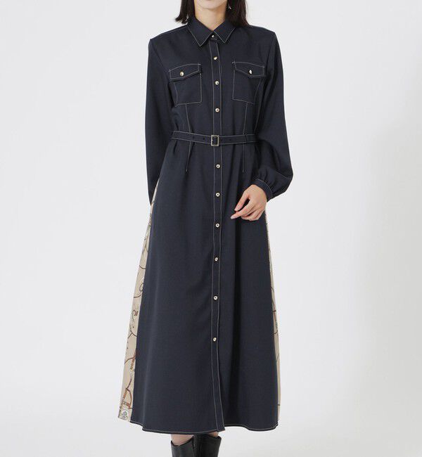  「バックスカーフシャツワンピース」|ワンピース|