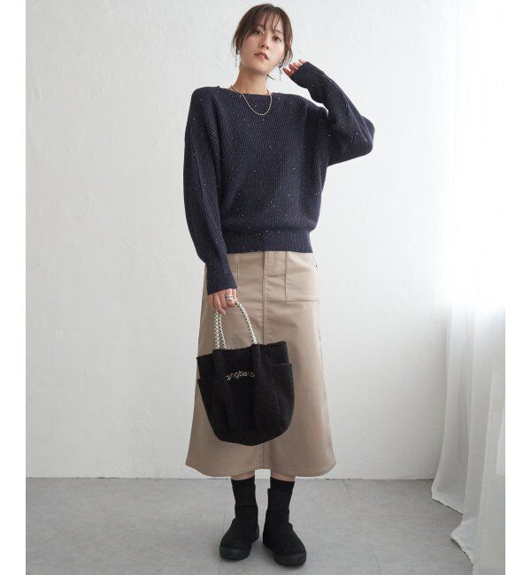 ikka「ボンディングベイカースカート」|スカート|