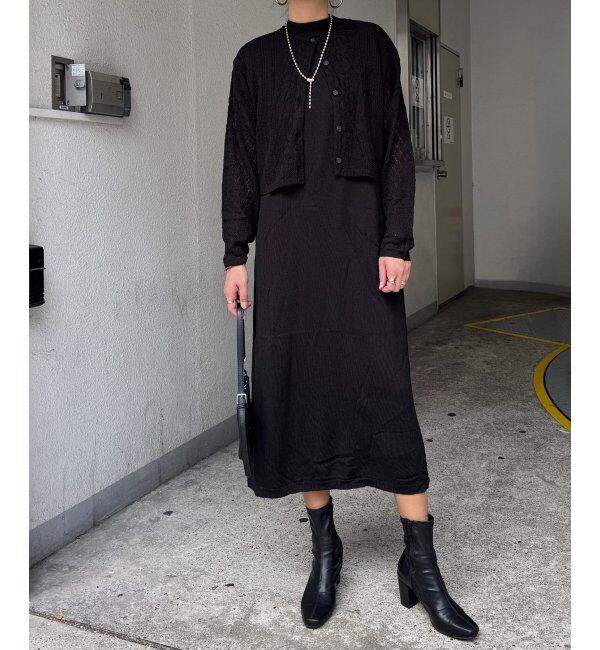 Lbc with Life「【2点セット】透かし編みカーデセットニットワンピ」|ワンピース|
