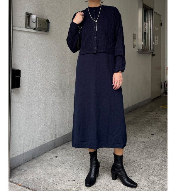 Lbc with Life「【2点セット】透かし編みカーデセットニットワンピ」|ワンピース|