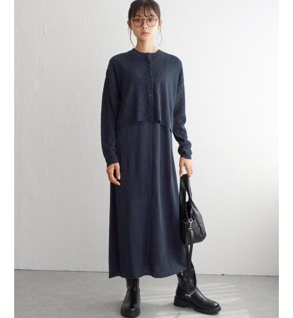 Lbc with Life「【2点セット】透かし編みカーデセットニットワンピ」|ワンピース|