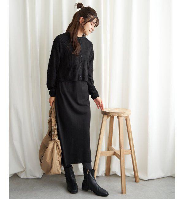 Lbc with Life「【2点セット】透かし編みカーデセットニットワンピ」|ワンピース|