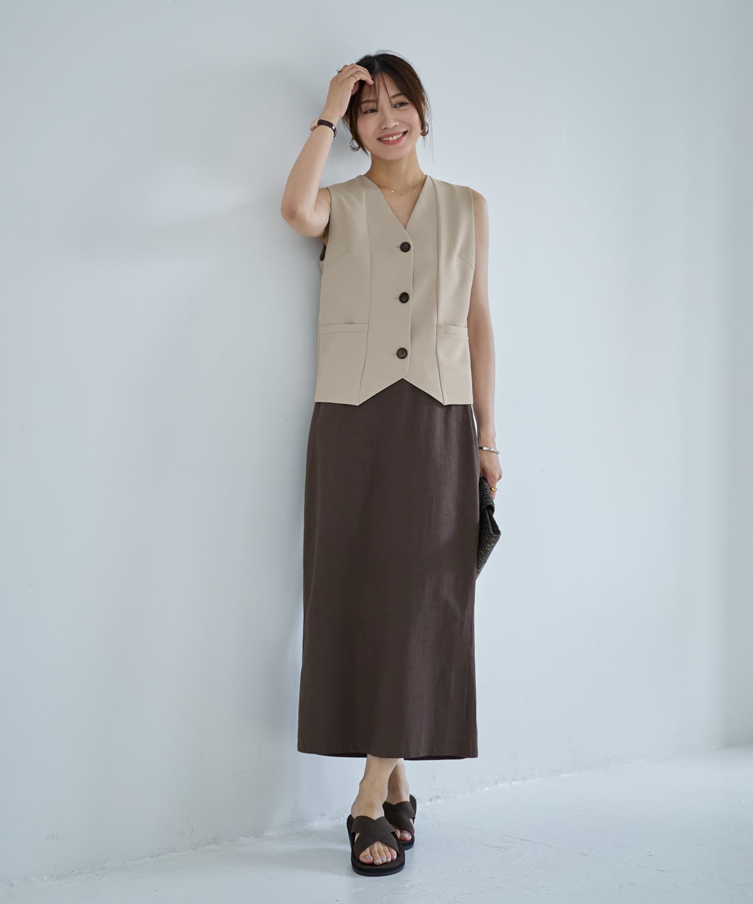 STYLE DELI「コットン混紡ストレートロングスカート」|タイト|