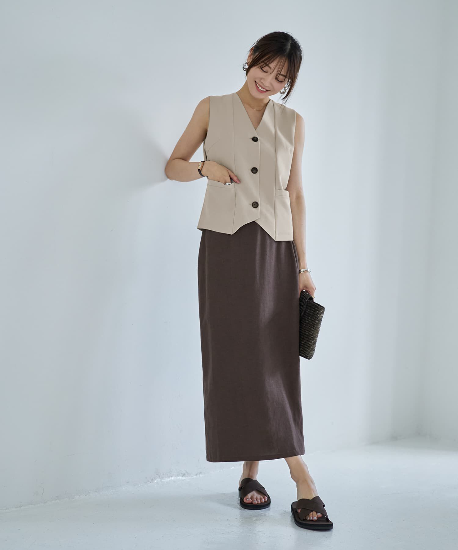 STYLE DELI「コットン混紡ストレートロングスカート」|タイト|