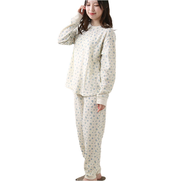 BACKYARD FAMILY「ワッフル 生地 セットアップ 通販 JEMORGAN サーマル JD570-59S 花柄 かわいい」|ルームウェア|