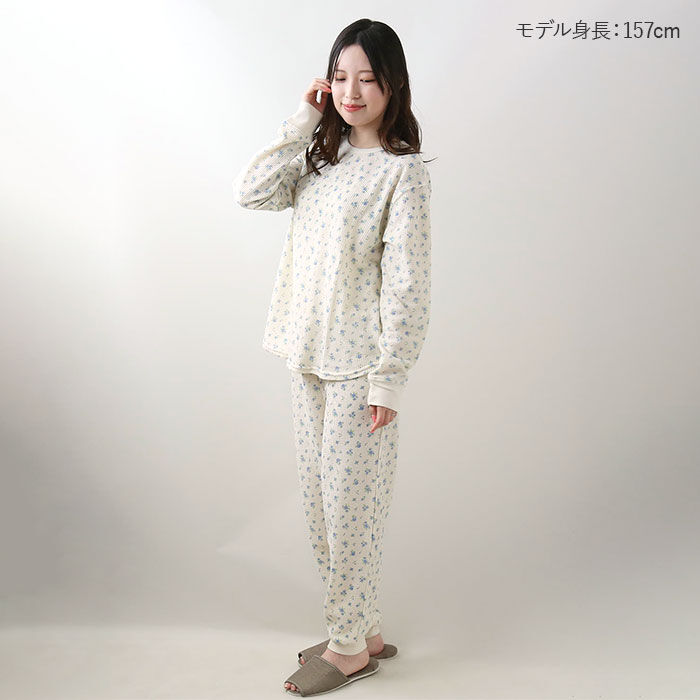 BACKYARD FAMILY「ワッフル 生地 セットアップ 通販 JEMORGAN サーマル JD570-59S 花柄 かわいい」|ルームウェア|