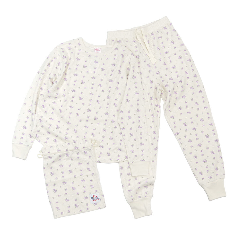 BACKYARD FAMILY「ワッフル 生地 セットアップ 通販 JEMORGAN サーマル JD570-59S 花柄 かわいい」|ルームウェア|パープル1