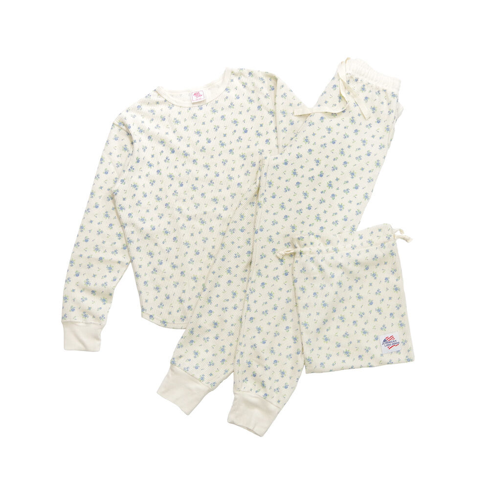 BACKYARD FAMILY「ワッフル 生地 セットアップ 通販 JEMORGAN サーマル JD570-59S 花柄 かわいい」|ルームウェア|ブルー1