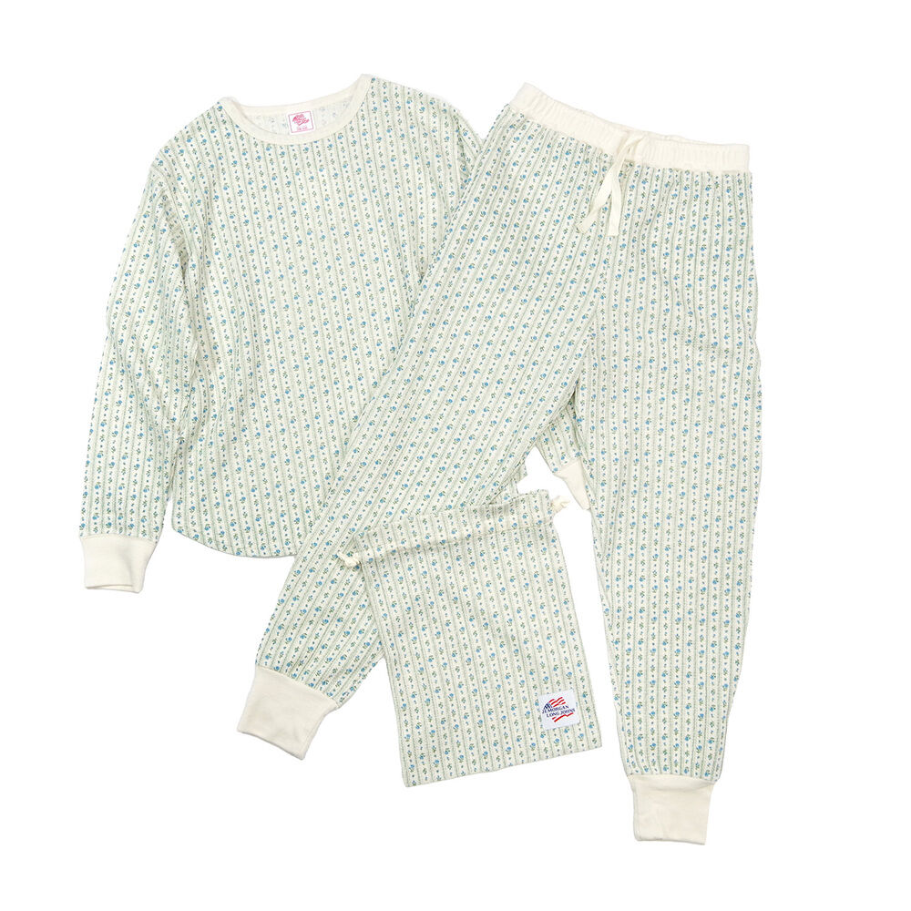 BACKYARD FAMILY「ワッフル 生地 セットアップ 通販 JEMORGAN サーマル JD570-59S 花柄 かわいい」|ルームウェア|ブルー2