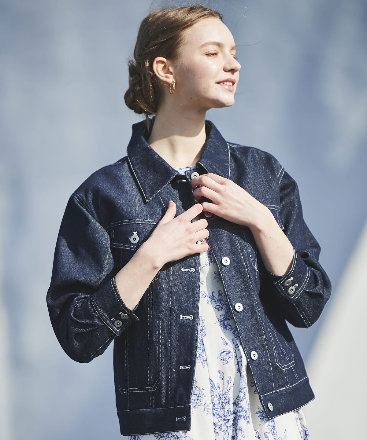 アンドクチュール「バックレースアップミドル丈デニムジャケット」|デニムジャケット|