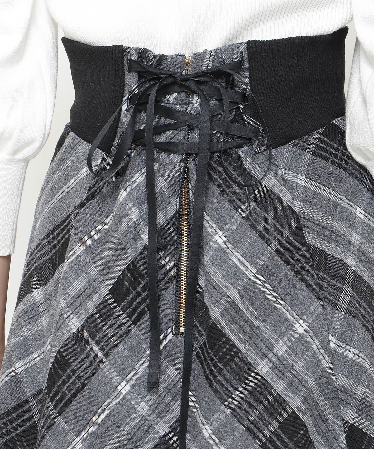 アンドクチュール「サイドリブチェックアシメスカート」|フレア|