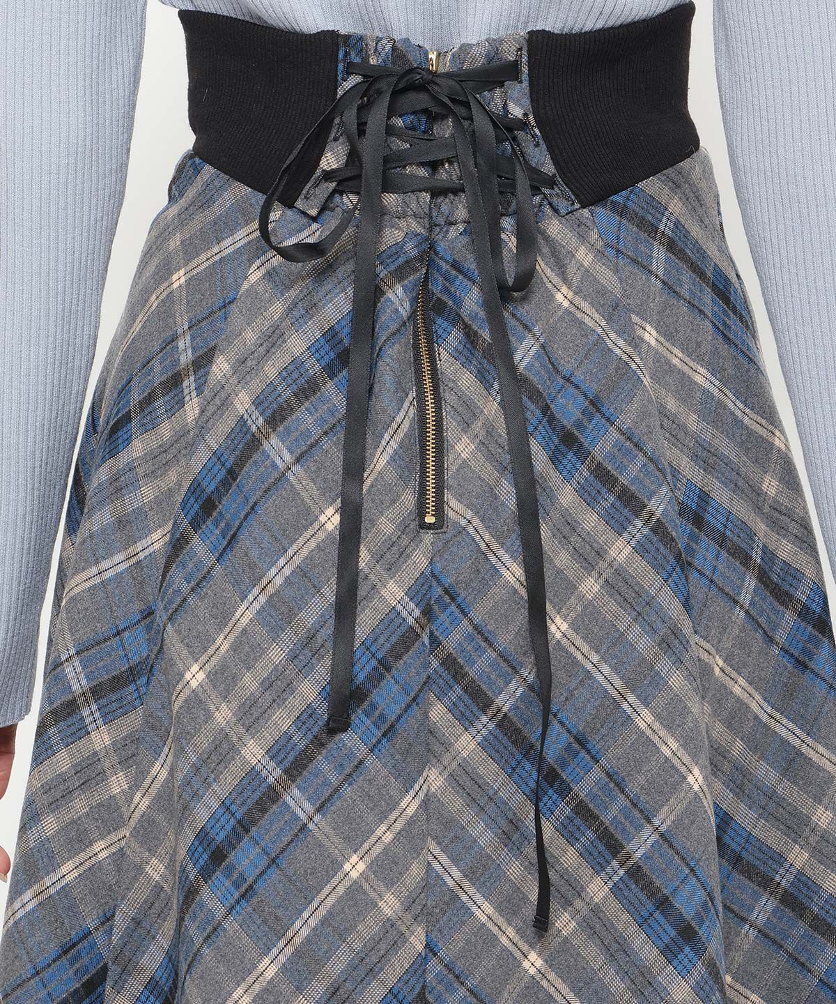 アンドクチュール「サイドリブチェックアシメスカート」|フレア|