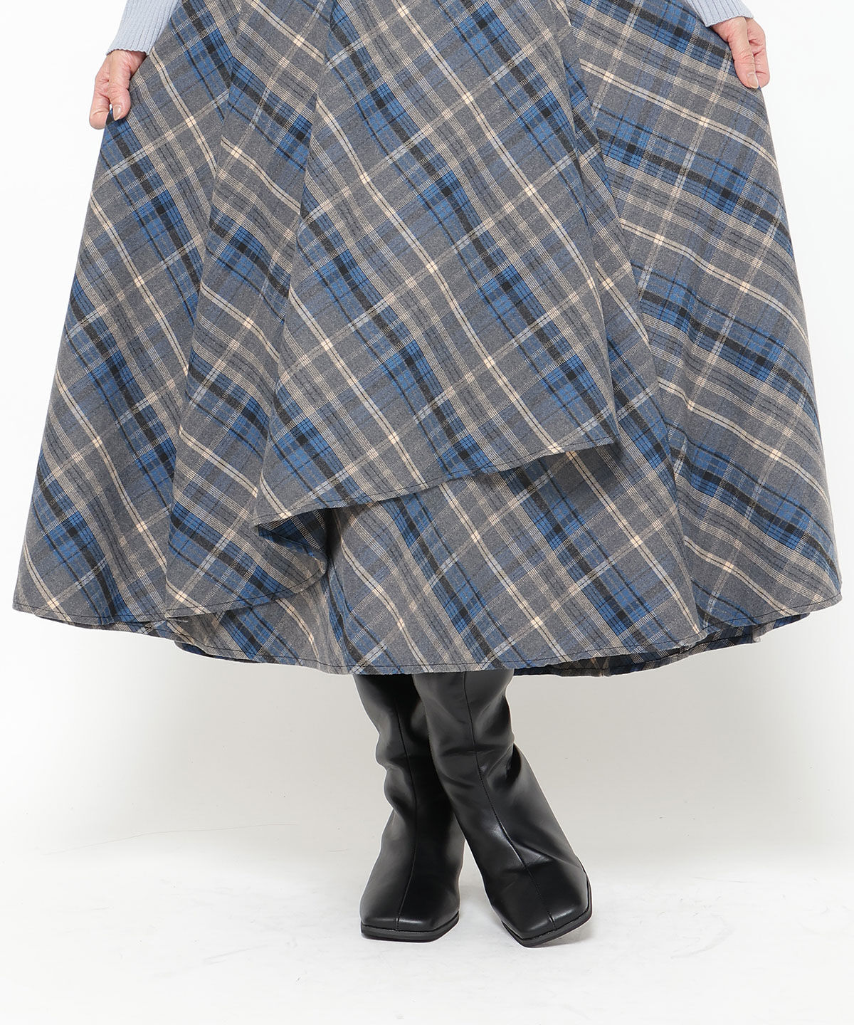 アンドクチュール「サイドリブチェックアシメスカート」|フレア|