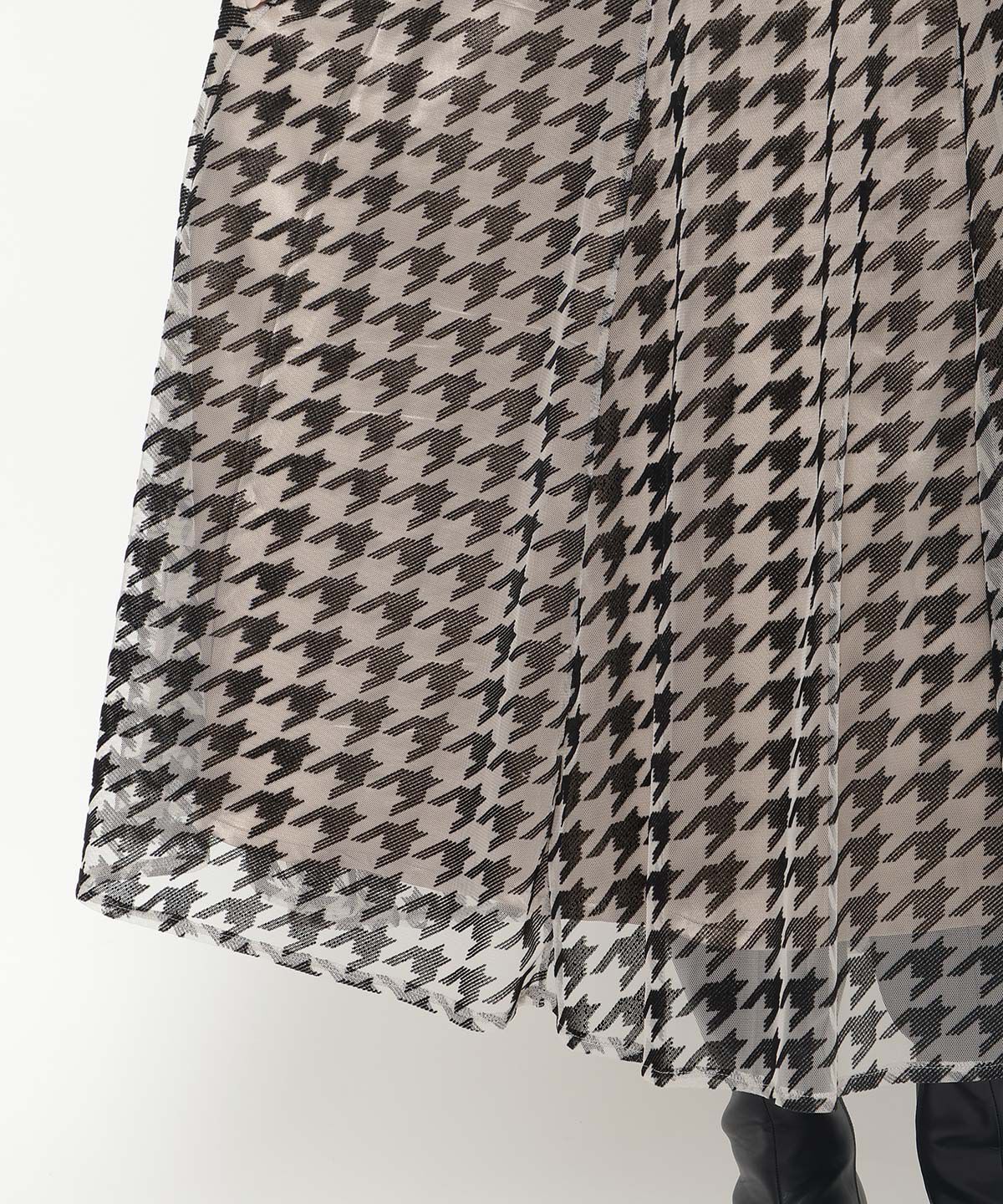 アンドクチュール「ウエストリブチュール千鳥フロッキーロングスカート」|フレア|