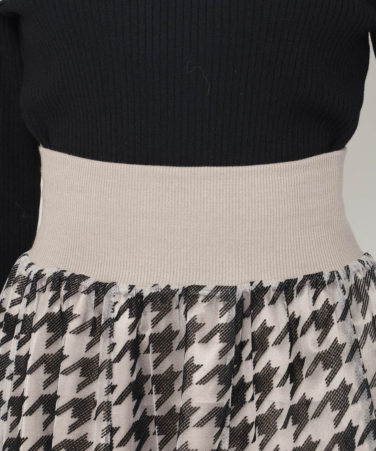 アンドクチュール「ウエストリブチュール千鳥フロッキーロングスカート」|フレア|