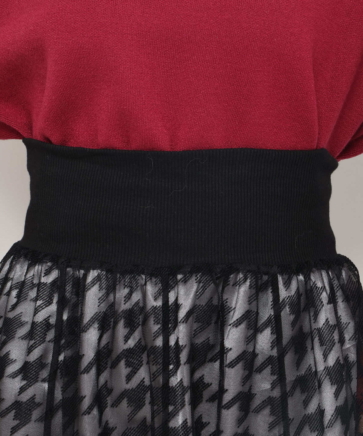 アンドクチュール「ウエストリブチュール千鳥フロッキーロングスカート」|フレア|