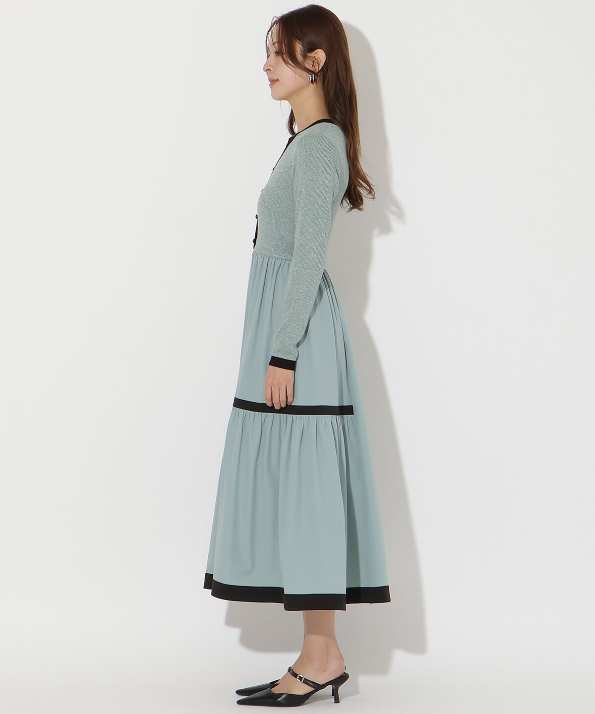 アンドクチュール「ラメ入り配色ドッキングワンピース」|ワンピース|