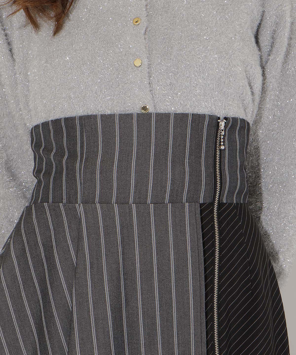 アンドクチュール「ストライプパッチワークスカート」|フレア|