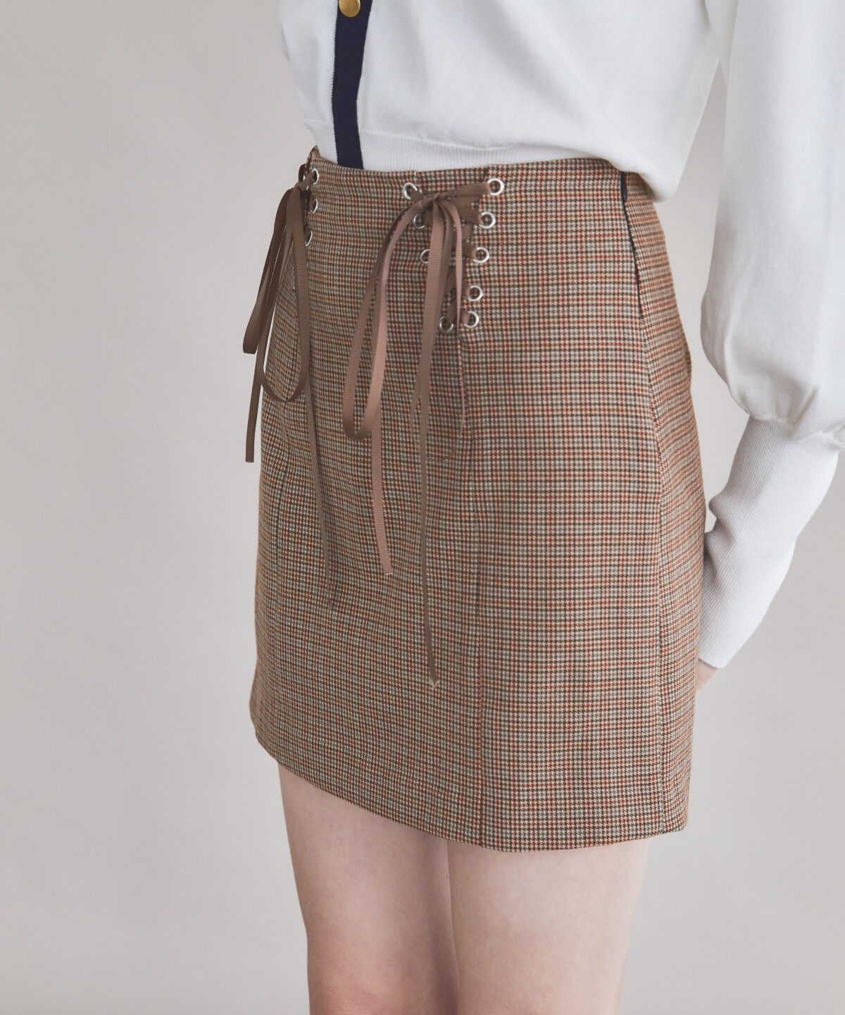 REDYAZEL「リボンレースアップミニスカート」|タイト|