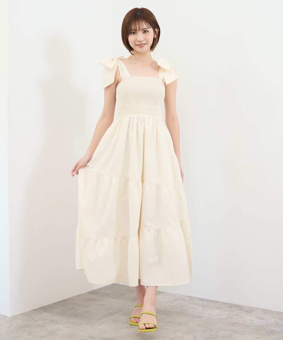 REDYAZEL「リボンショルダーティアードワンピース」|ワンピース|