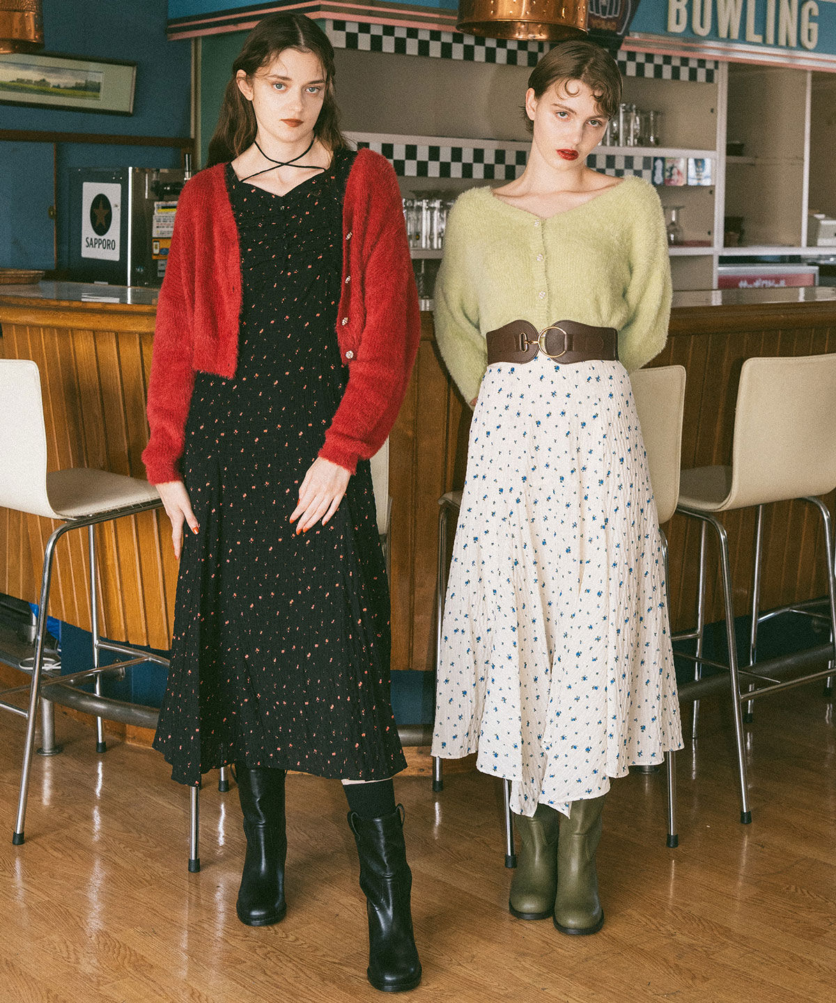 REDYAZEL「ミニフラワーイレヘムロングスカート」|フレア|