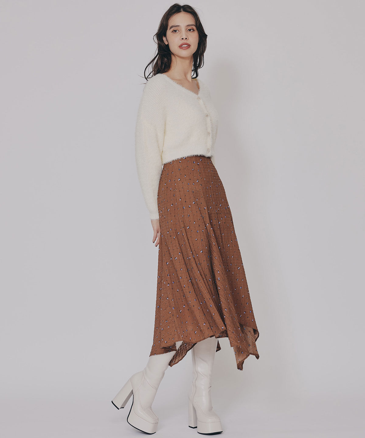 REDYAZEL「ミニフラワーイレヘムロングスカート」|フレア|