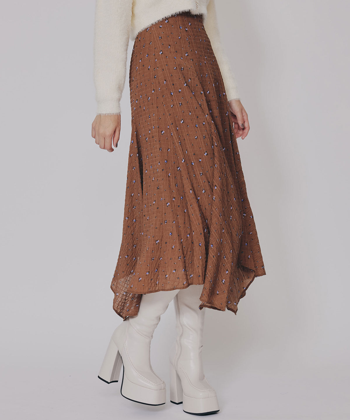 REDYAZEL「ミニフラワーイレヘムロングスカート」|フレア|