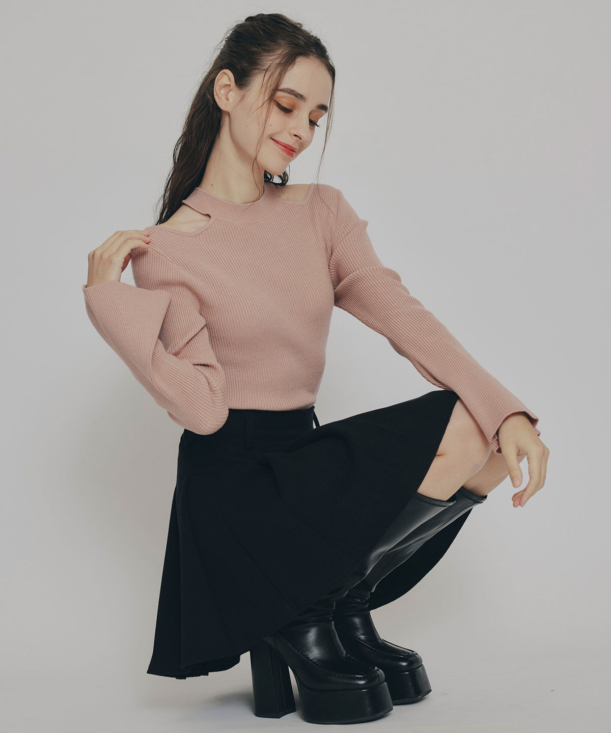 REDYAZEL「カットアウトリブニットトップス」|ニット・セーター|