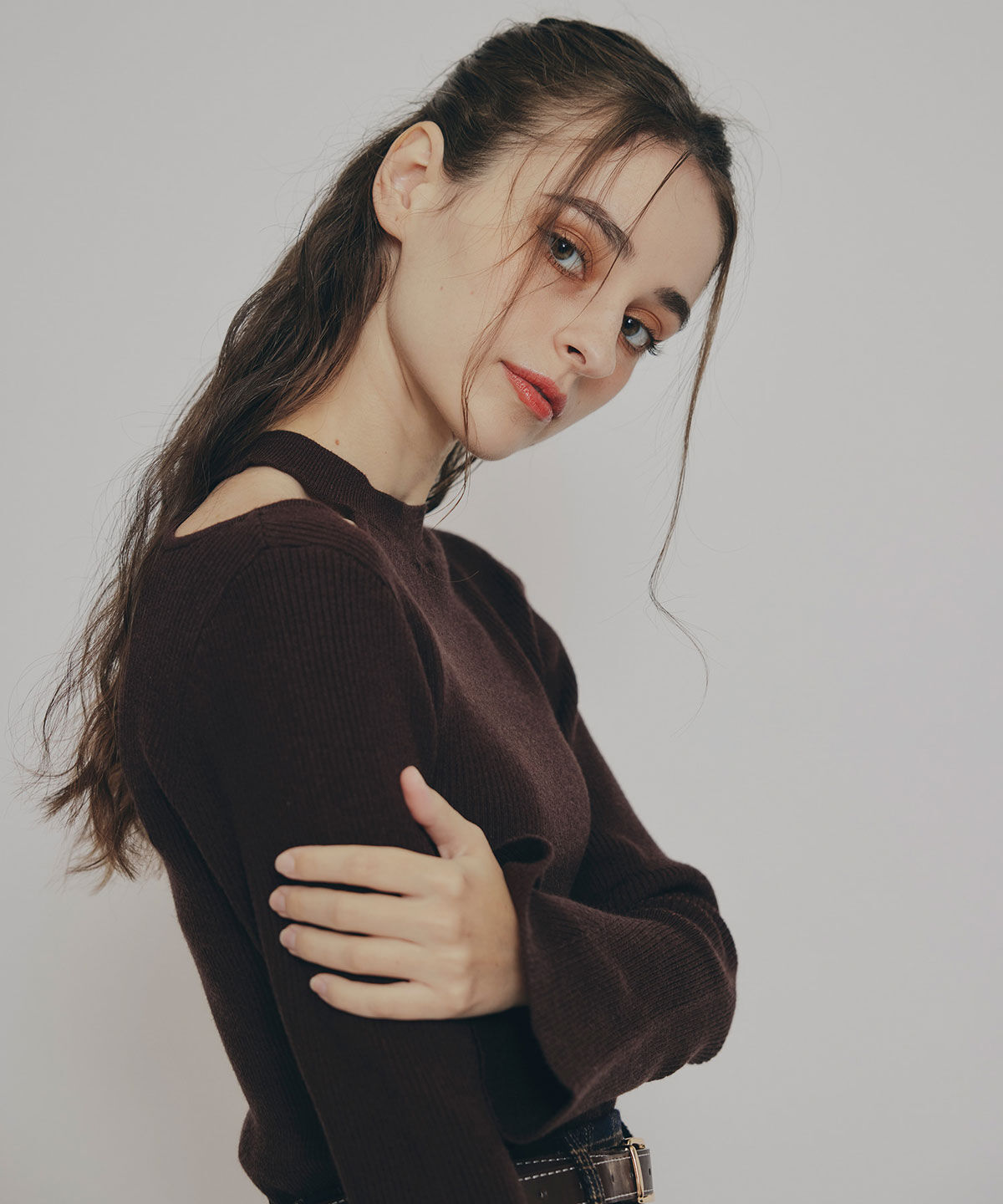 REDYAZEL「カットアウトリブニットトップス」|ニット・セーター|