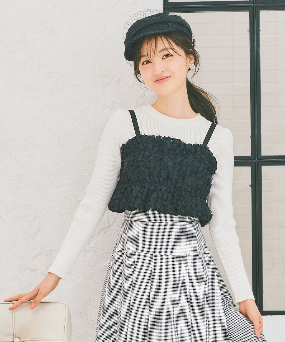 WILLSELECTION「フラワーチュールビスチェ付きニット」|ニット・セーター|ブラック