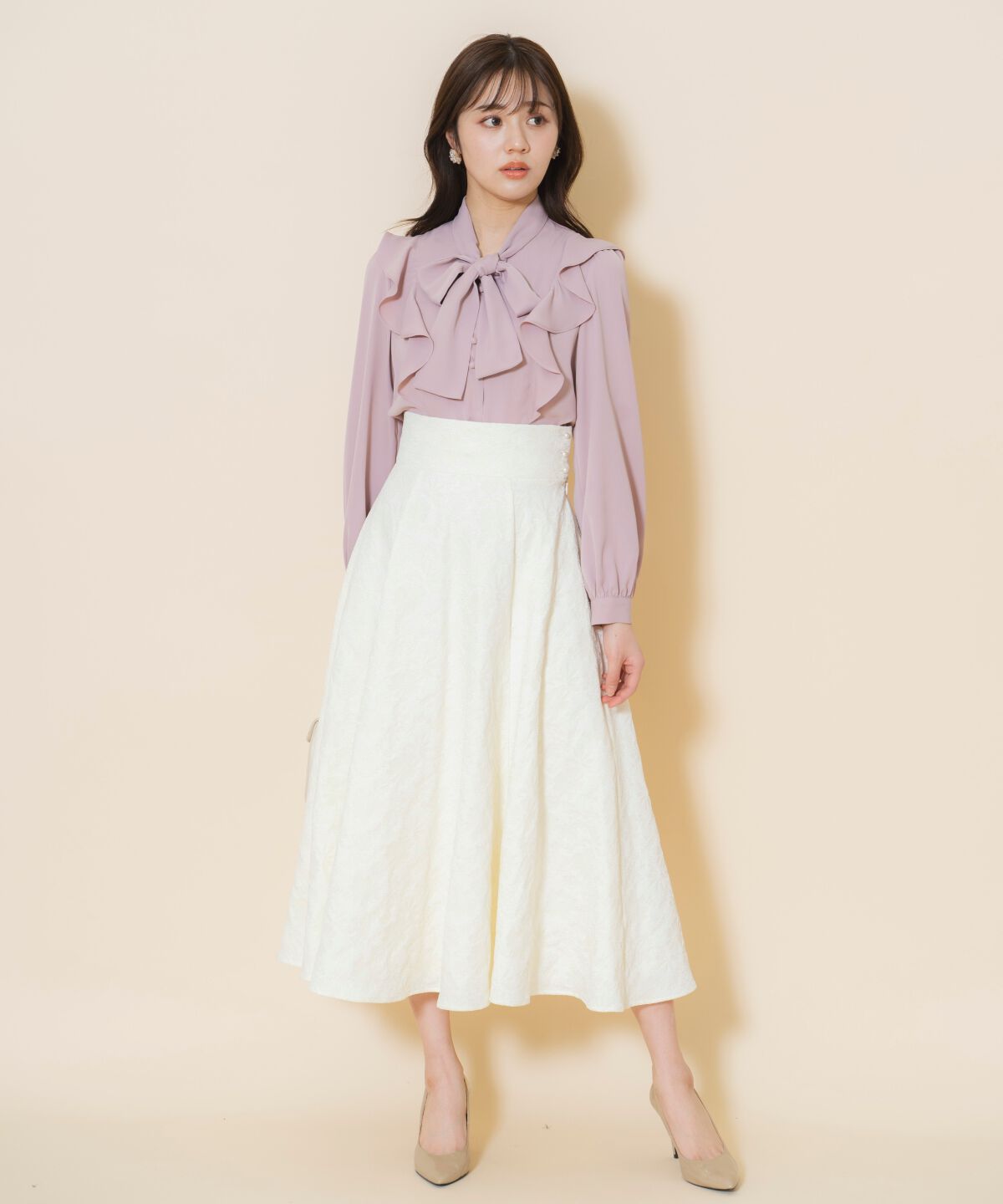 WILLSELECTION「シャイニーフラワージャガードスカート」|フレア|