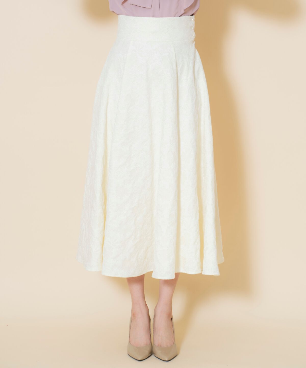 WILLSELECTION「シャイニーフラワージャガードスカート」|フレア|