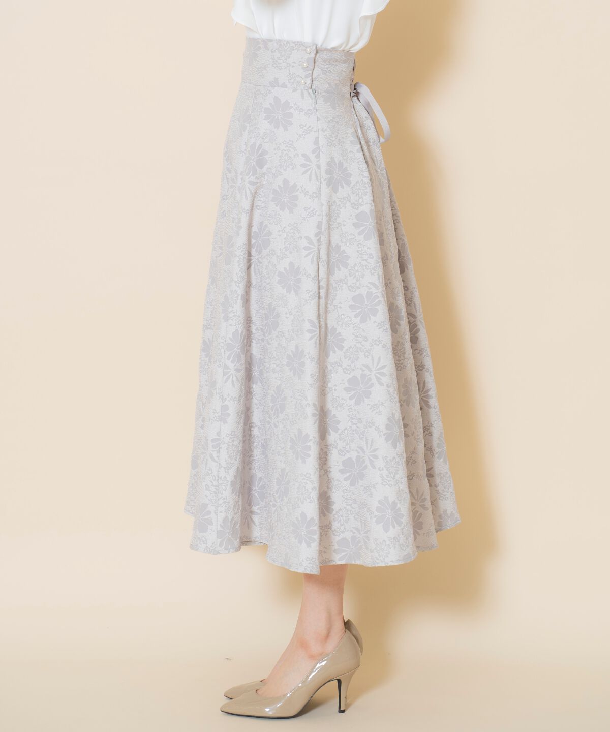 WILLSELECTION「シャイニーフラワージャガードスカート」|フレア|