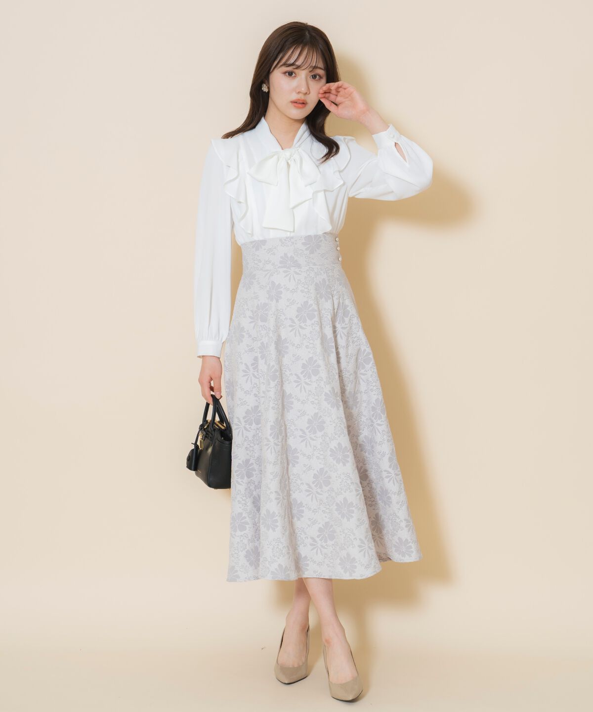 WILLSELECTION「シャイニーフラワージャガードスカート」|フレア|