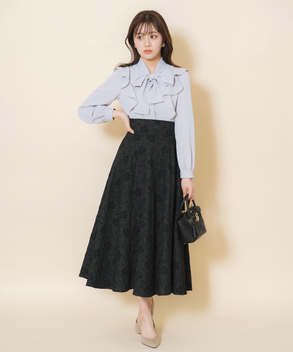 WILLSELECTION「シャイニーフラワージャガードスカート」|フレア|