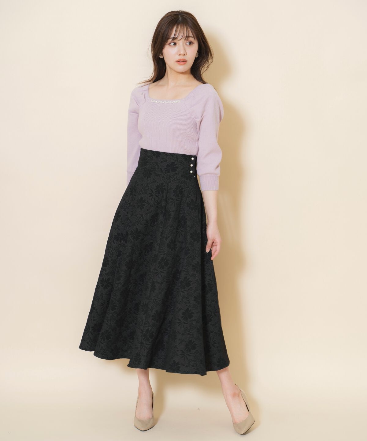 WILLSELECTION「シャイニーフラワージャガードスカート」|フレア|