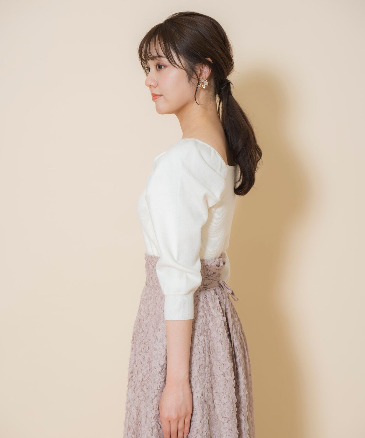 WILLSELECTION「パール装飾パフニットプルオーバー」|ニット・セーター|