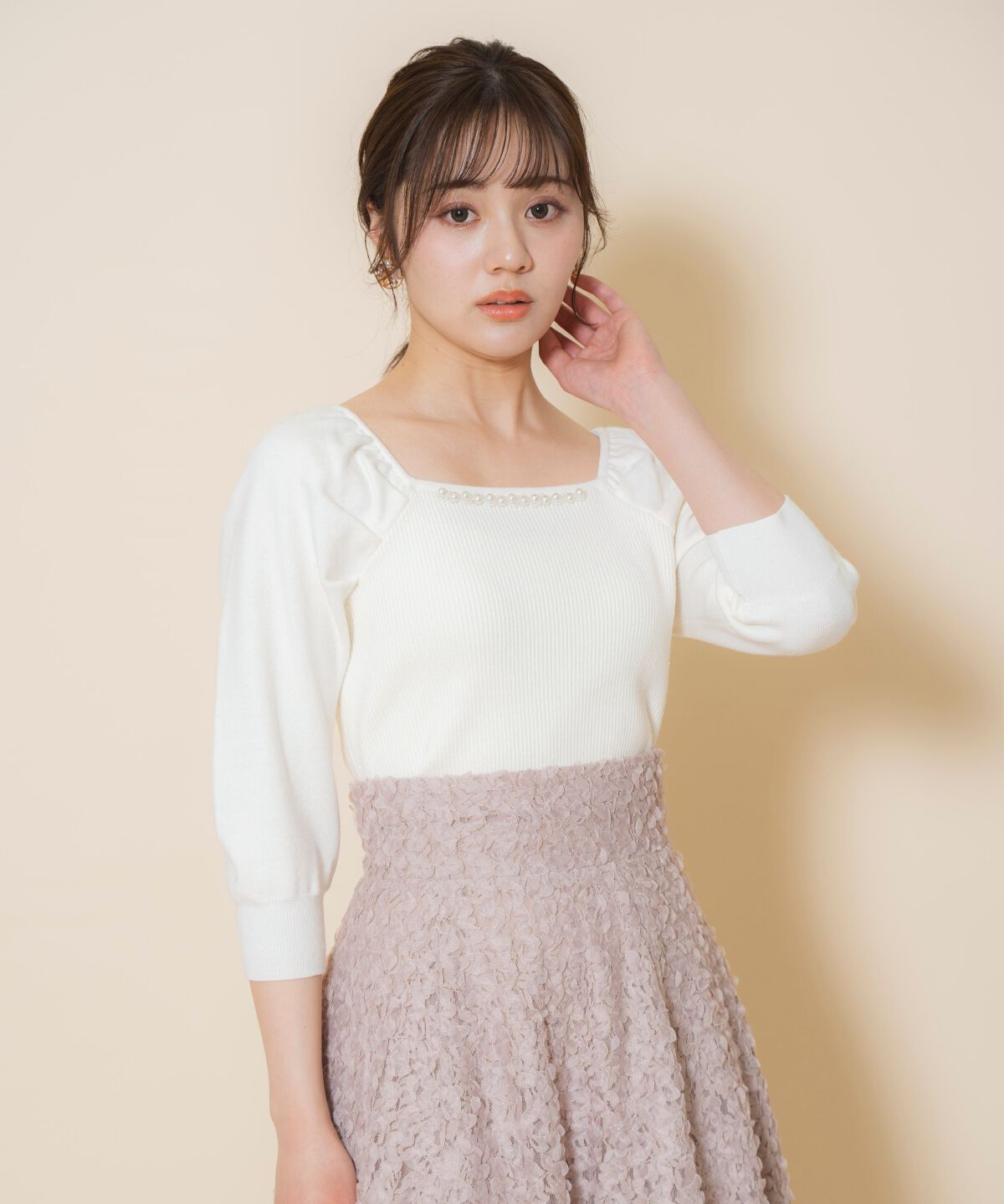 WILLSELECTION「パール装飾パフニットプルオーバー」|ニット・セーター|