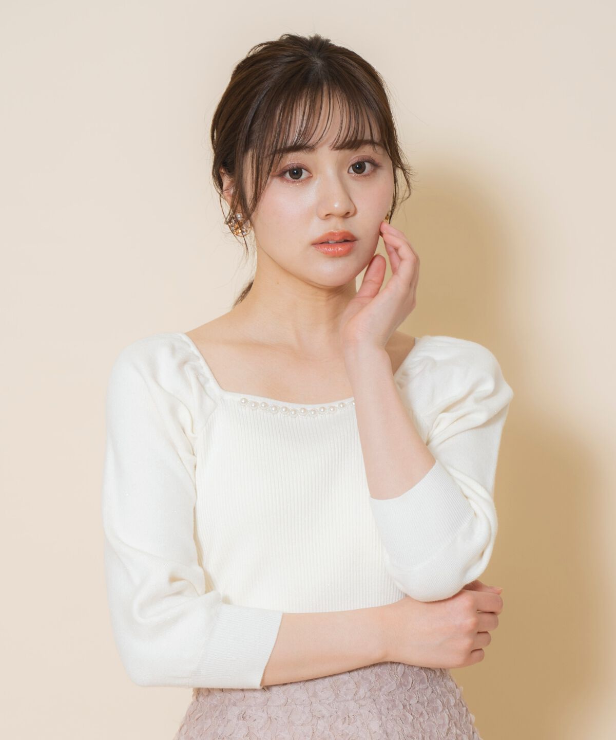 WILLSELECTION「パール装飾パフニットプルオーバー」|ニット・セーター|