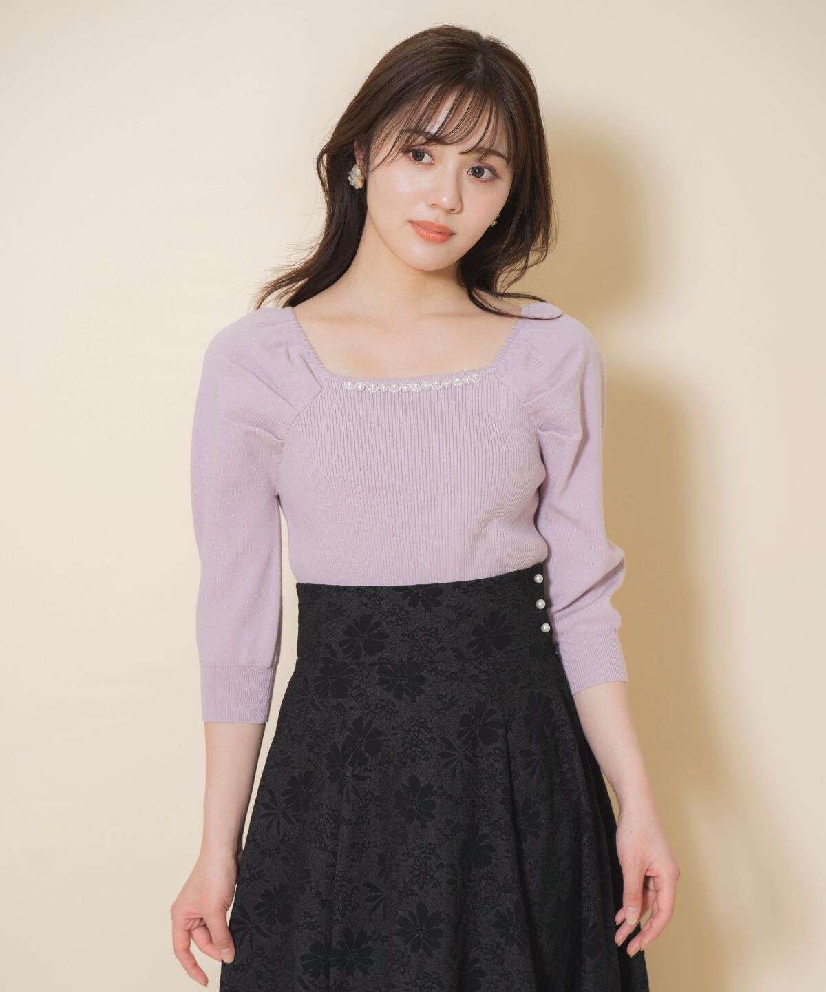 WILLSELECTION「パール装飾パフニットプルオーバー」|ニット・セーター|